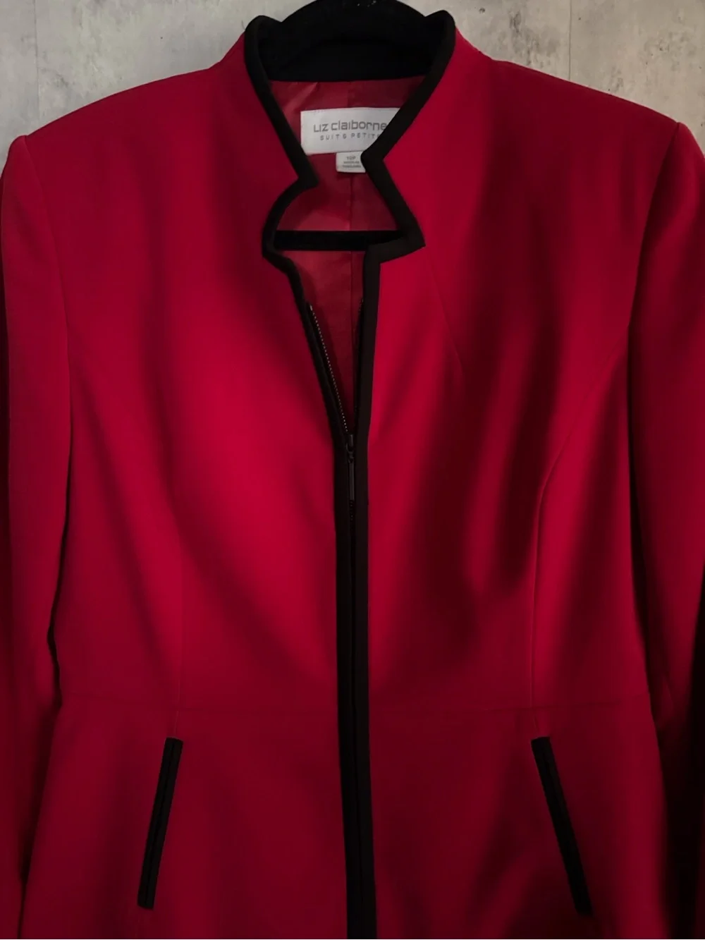 Vtg Liz Claiborne Red Skirt Suit 12P Ofc  Siren Career Church Zip Blazer Skirt